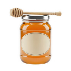 Honey jar with dipper isolated on transparent background