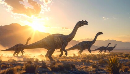 Dinosaurus walking across prehistoric plains