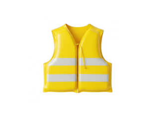 Yellow life vest with reflective stripes isolated on transparent background