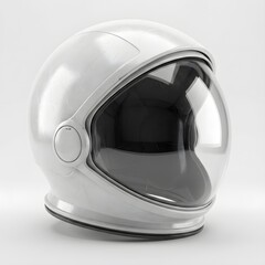 Fototapeta premium A close-up view of a white astronaut helmet with a reflective visor on a plain white background