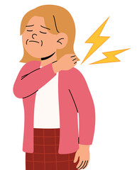 Middle Age Woman with Shoulder Pain, Unwell Female Hands on Shoulder with Hurt illustration