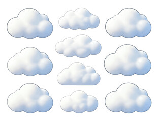 Collection of Fluffy White Clouds Isolated