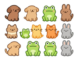Cute cartoon animals in various colors and designs