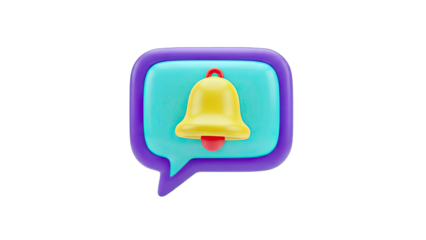 3D Notification Bell in Speech Bubble on White Background
