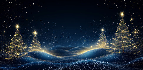 starry christmas tree  illustration blue festive background for holiday greeting card, 