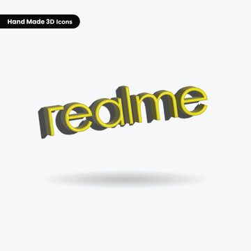 Professional 3D Realme Style Yellow Typography Logo, Modern Smartphone Brand Lettering Vector for Mobile Technology Branding & Glossy Tech Identity Art