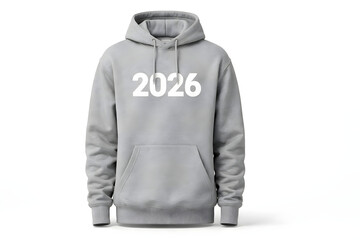 Happy New year 2026 hoodie mock up, casual apparel design isolated studio, street fashion, streetwear design clothing