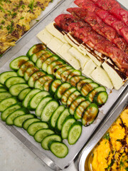 Fresh cucumber tomato mozzarella salad bar buffet, Healthy eating