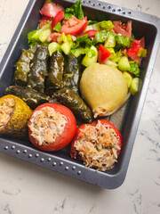 Traditional middle eastern stuffed vegetables and grape leaves dolma
