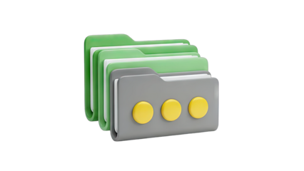 3D Rendered Folders with Buttons on White Background