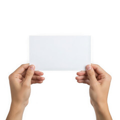 Hands holding blank card isolated on transparent background