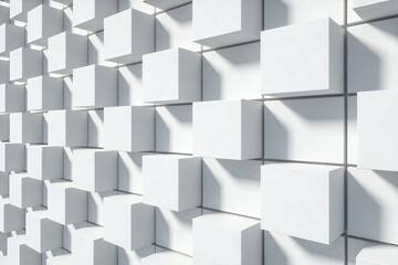 abstract. 3D geometric cubes white background. modern architecture, tech pattern, designed for website headers and minimalist wallpapers.