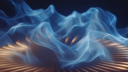 A researcher analyzing turbine blade aerodynamics in a wind tunnel, swirling fog streams revealing airflow patterns — advanced engineering design, renewable technology innovation, and energy