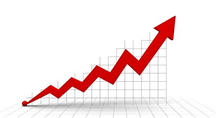 Obraz premium A red arrow graph showing upward trend and growth, isolated on white background