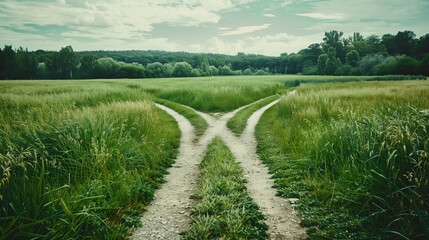 Obraz premium A conceptual crossroads splitting in two directions, symbolic path choice.