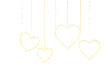 Glowing heart light garland string decoration on transparent background