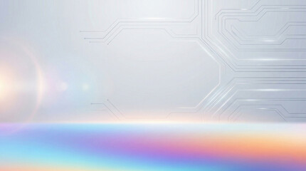 Obraz premium Minimal tech circuit with rainbow gradient horizon copy space