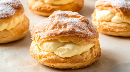 Cream-filled Choux Pastry with a Light Dusting