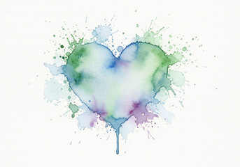 Vibrant watercolor heart with colorful splashes on white background