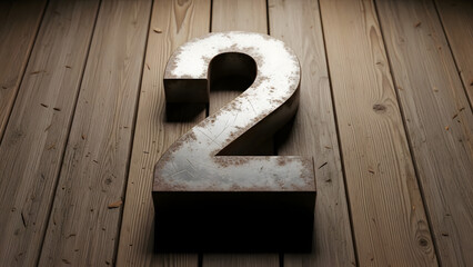 Metal Number Two on Wooden Wall with Dramatic Lighting