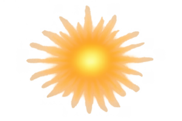 Sun burst effect displaying radiating light rays, heat, and glowing energy. Abstract star or fire element on transparent background