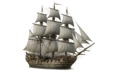 Sailing ship navigating the high seas, an old wooden galleon vessel for maritime adventure and history, transparent background