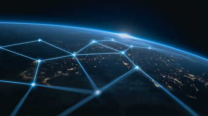 An abstract representation of the digital age, a luminous network of interconnected nodes gracefully spans the planet.