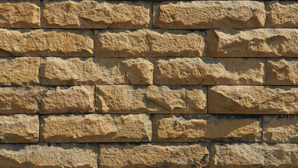 Brown sandstone brick wall texture background, rough stone surface for exterior building decoration.