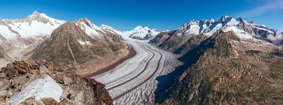 Panoramic View of the Aletsch Glacier in the Swiss Alps - Powered by Adobe
