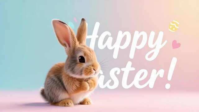 Cute Easter bunny with Happy Easter text on colorful background