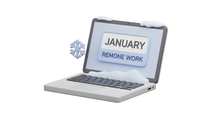 January Remote Work Concept 3D Laptop Illustration with Winter Theme