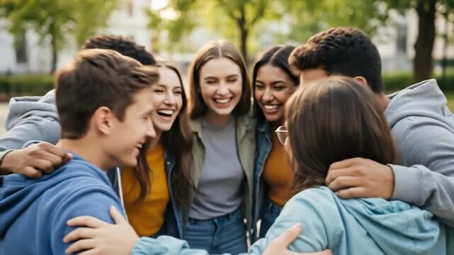Diverse Group of Teenagers Having Fun Outdoors in a Circle