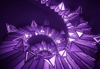 Vibrant purple spiral staircase with geometric triangular steps