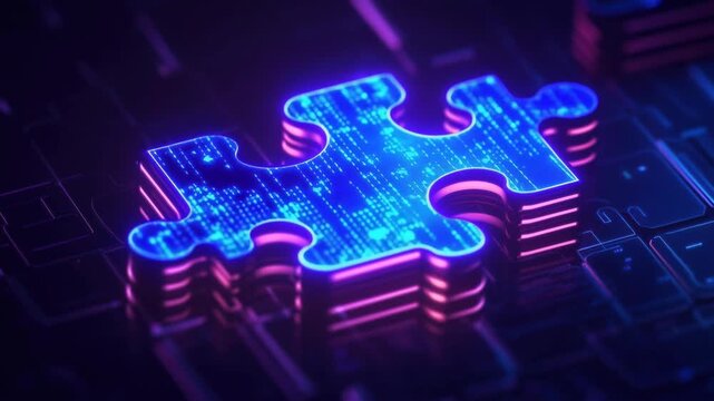Glowing puzzle piece on a digital board.