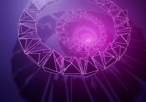 Vibrant purple spiral graphic with geometric shapes and neon light - Powered by Adobe