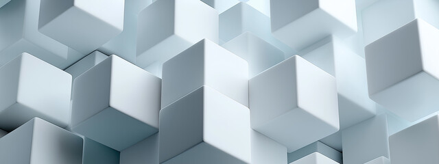 Fototapeta premium Stacked glossy cubes create repeating geometric relief suggesting futuristic minimal architectural wall.