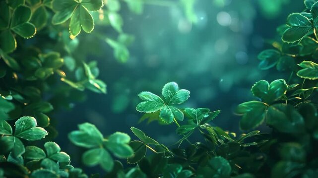 A serene of a forest enclave with vibrant green leaves and dappled sunlight peeking through. Perfect for themes related to nature, tranquility, and the beauty of foliage.