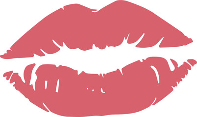 Obraz premium Line drawing of lips in pink color with detailed texture on a transparent background showcasing a romantic and playful vibe in a simple artistic style
