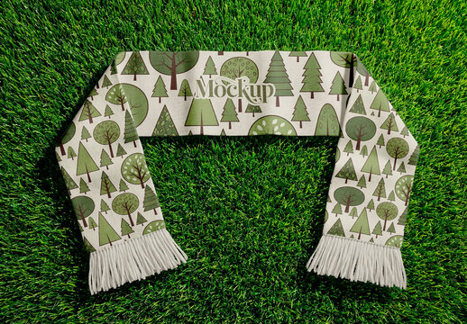 Scarf Mockup On Green Grass