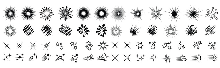 Black and white starburst flash explosion comic doodle impact burst sparkle highlight icon set © MD