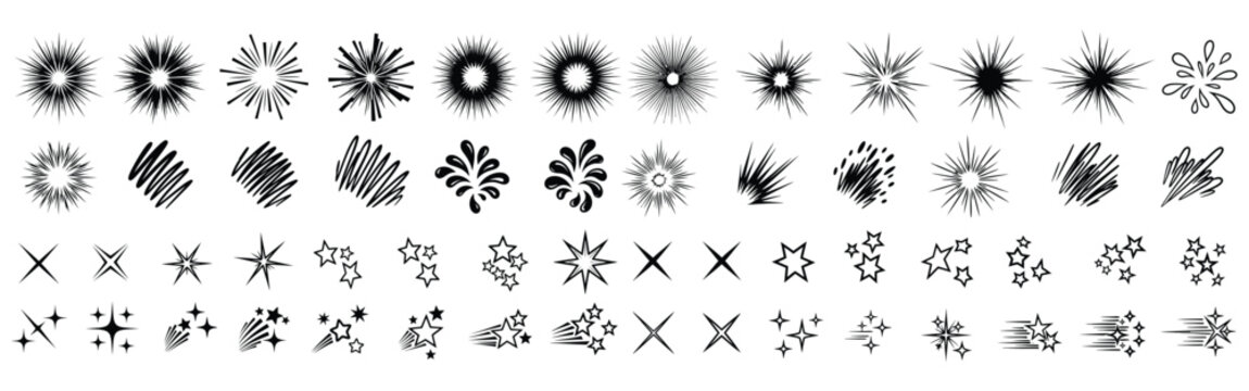 Black and white starburst flash explosion comic doodle impact burst sparkle highlight icon set