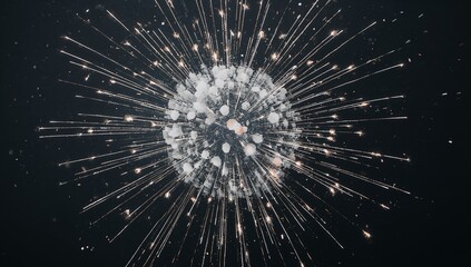 Snowball firework bursts into dense white sparks creating illusion of frozen explosion midair