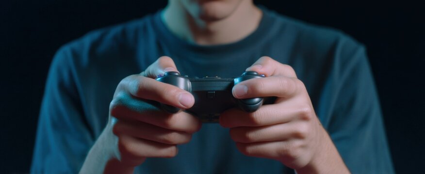 Urgent emotions surge as thumbs rapidly press buttons on a handheld controller. - Powered by Adobe