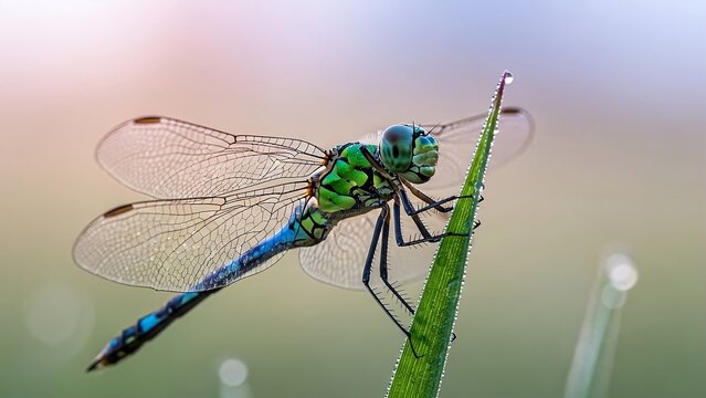 dragonfly on a leaf - Powered by Adobe