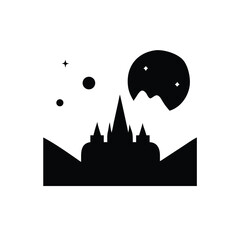 Enchanted Castle Silhouette in a Night Landscape