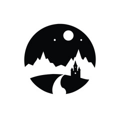 Enchanted Castle Silhouette on Mountain Road