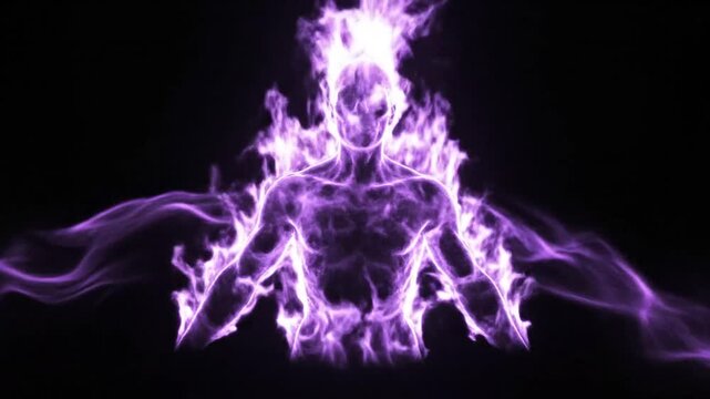 Ethereal figure engulfed in violet flames