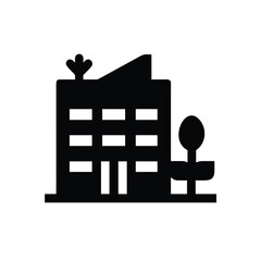 Modern Building Silhouette with Greenery Icon