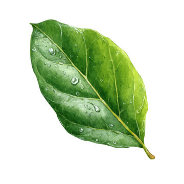 Isometric watercolor graphic of Ficus Leaf, neatly isolated on white background.