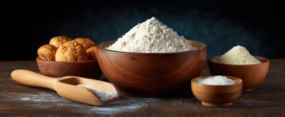 Fototapeta premium A warm embrace of baking ingredients with flour invites cozy memories and sweet anticipation.